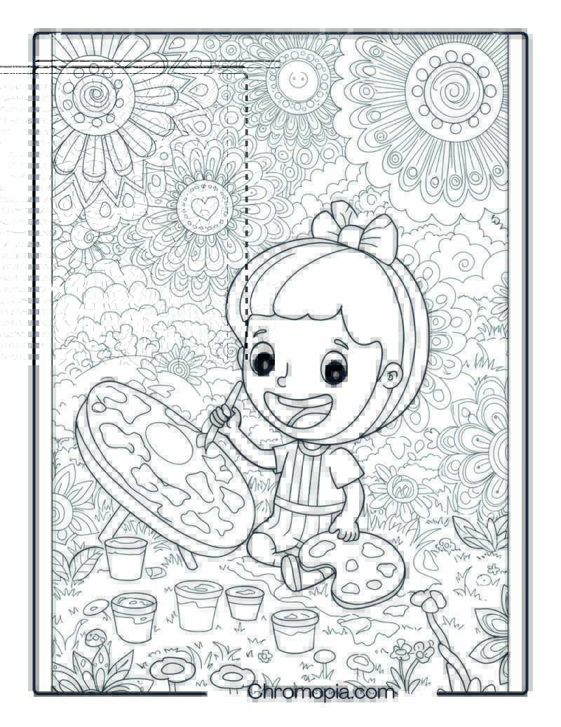 Kid Walnut Painting Mandala Flowers Coloring Page