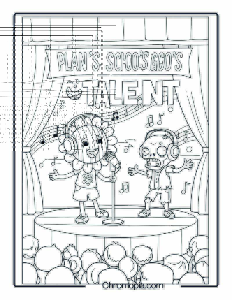 Kids_ Talent Show Singing Sunflower & Dancing Zombie Coloring Page