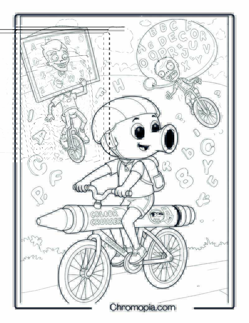 Peashooter Riding a Crayon-Shaped Bike Coloring Page