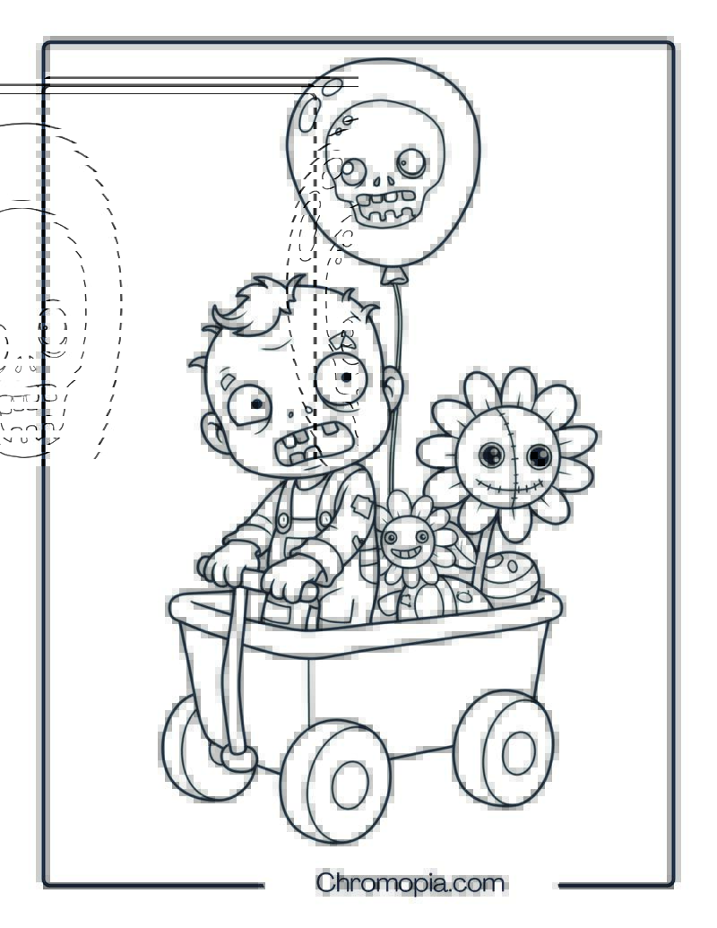 Toddler Zombie in Toy Wagon Coloring Page