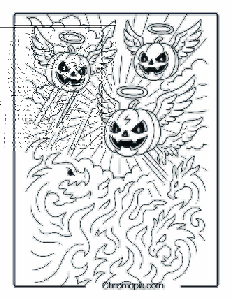 Angelic Pumpkins vs. Shadow Beasts – Coloring Page