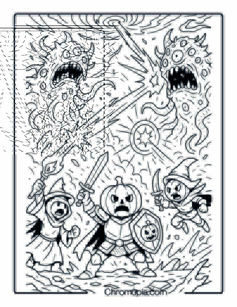 Final Battle Pumpkin Army vs. Chaos Beasts – Coloring Page