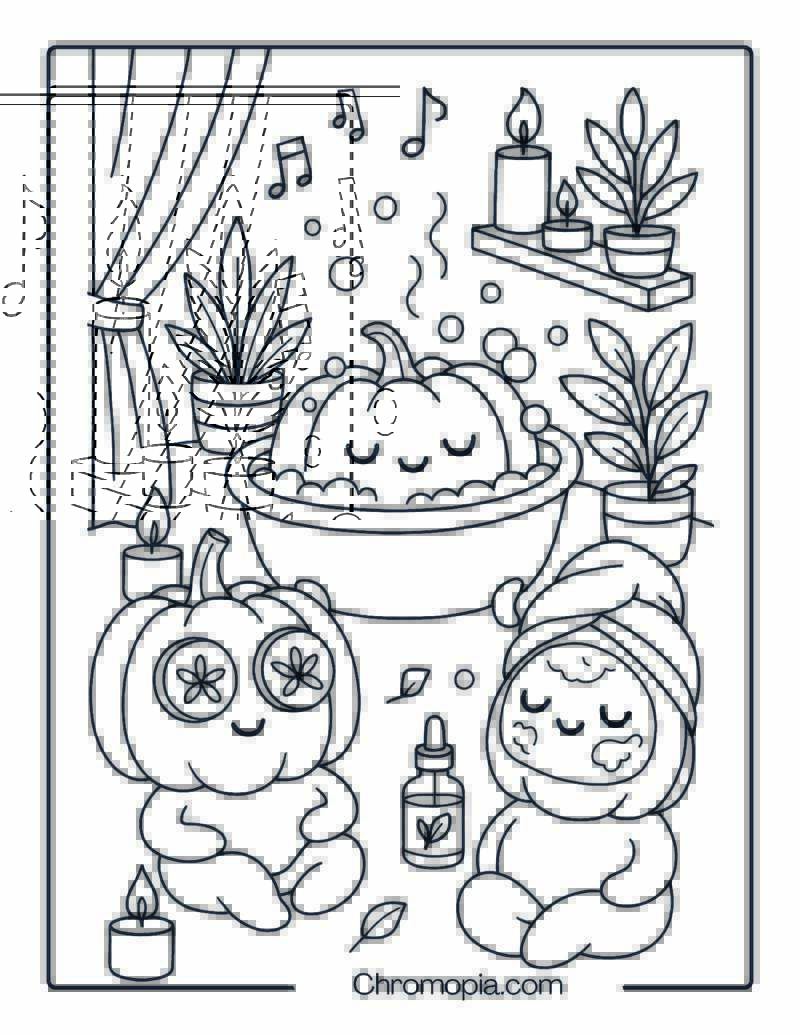 Pumpkin Self-Care Spa Retreat – Coloring Page