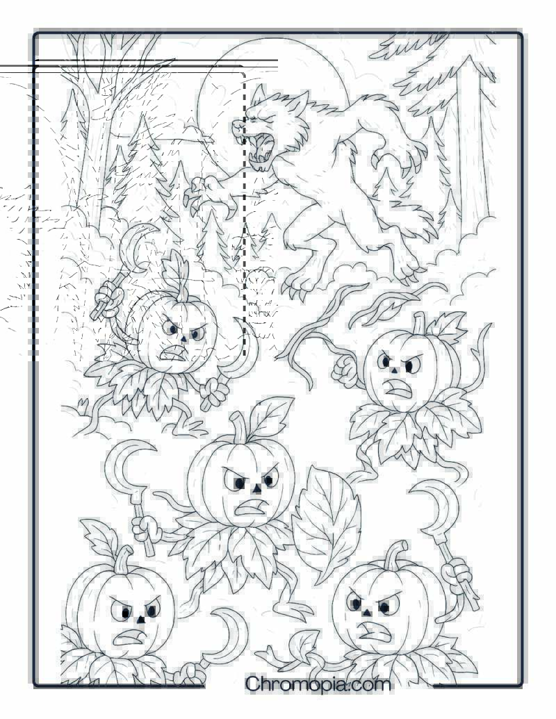 Pumpkin Warriors vs. Werewolf Army – Coloring Page