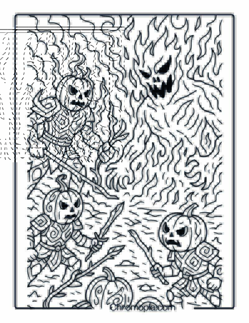 War of Pumpkins vs. Fire Demons – Coloring Page