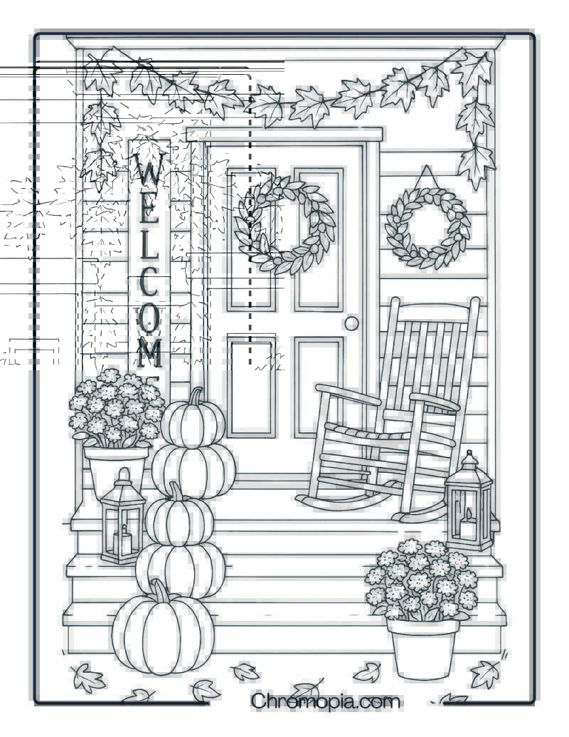 Front Porch Fall Decor Coloring Page