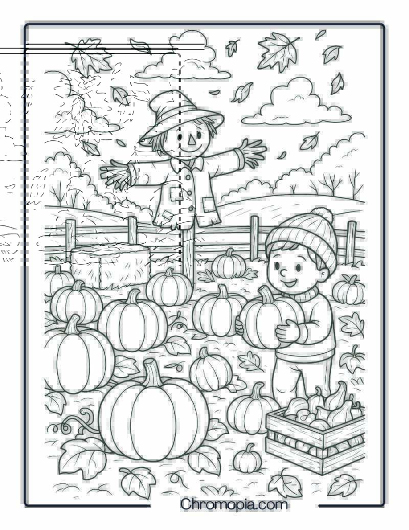 Pumpkin Patch Scene Coloring Page