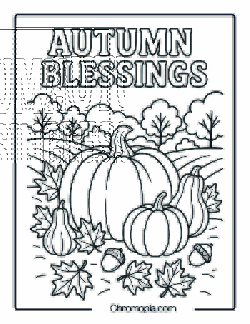 Autumn Blessings Pumpkin Scene Coloring Page
