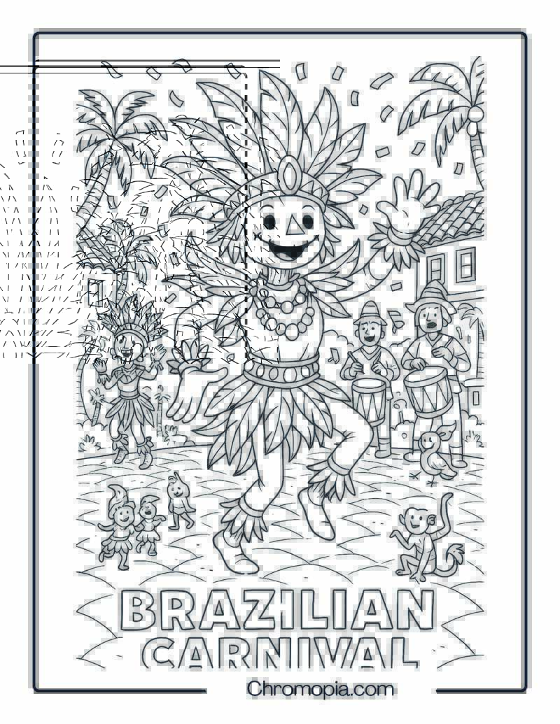 Brazilian Carnival Scarecrow Dancing – Coloring Page