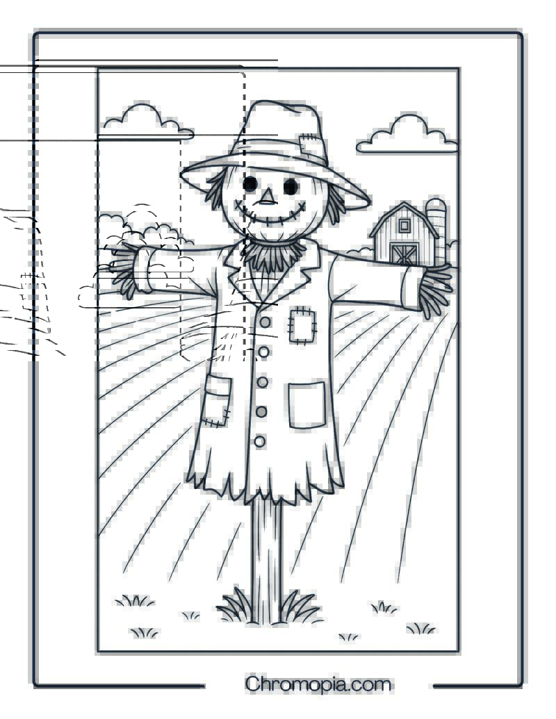 Farm with Scarecrow – Coloring Page