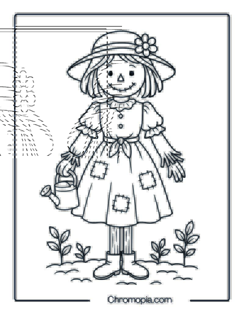 Female Woman Scarecrow – Coloring Page