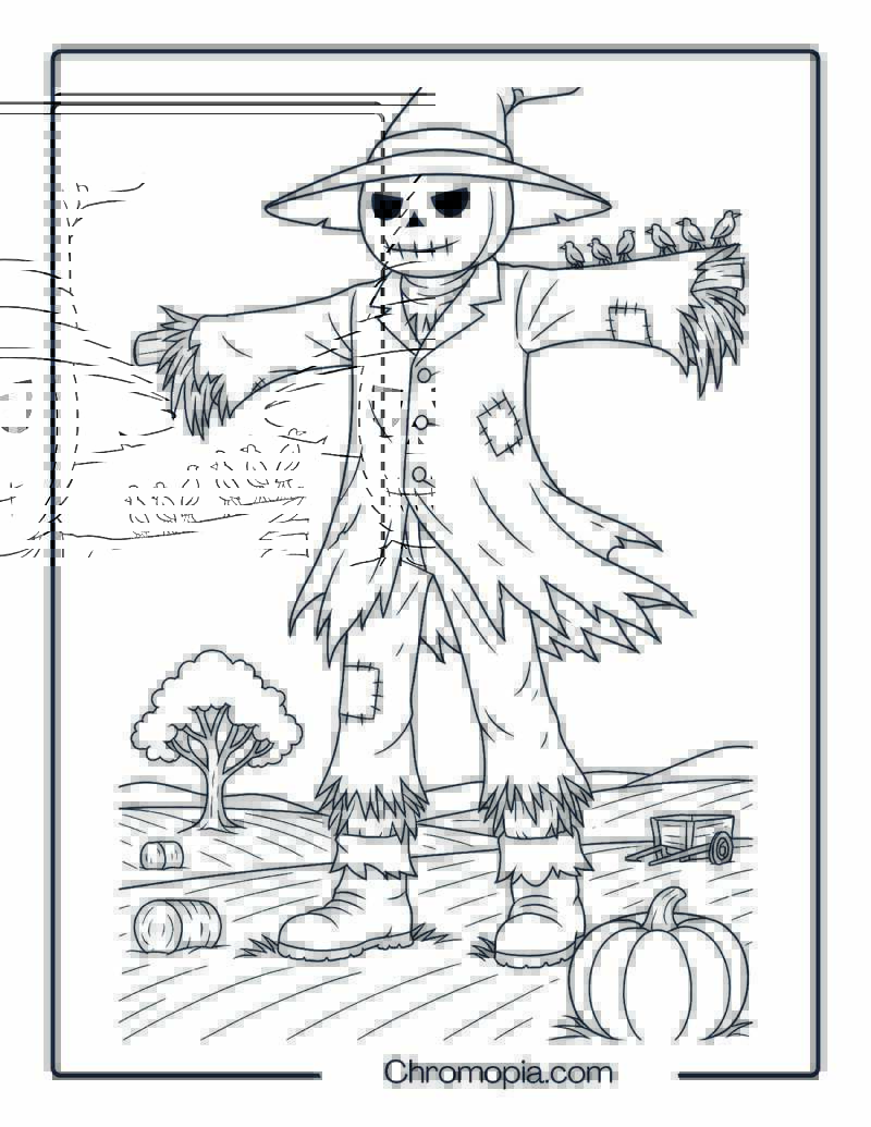 Titan of the Fields – Giant Scarecrow Coloring Page