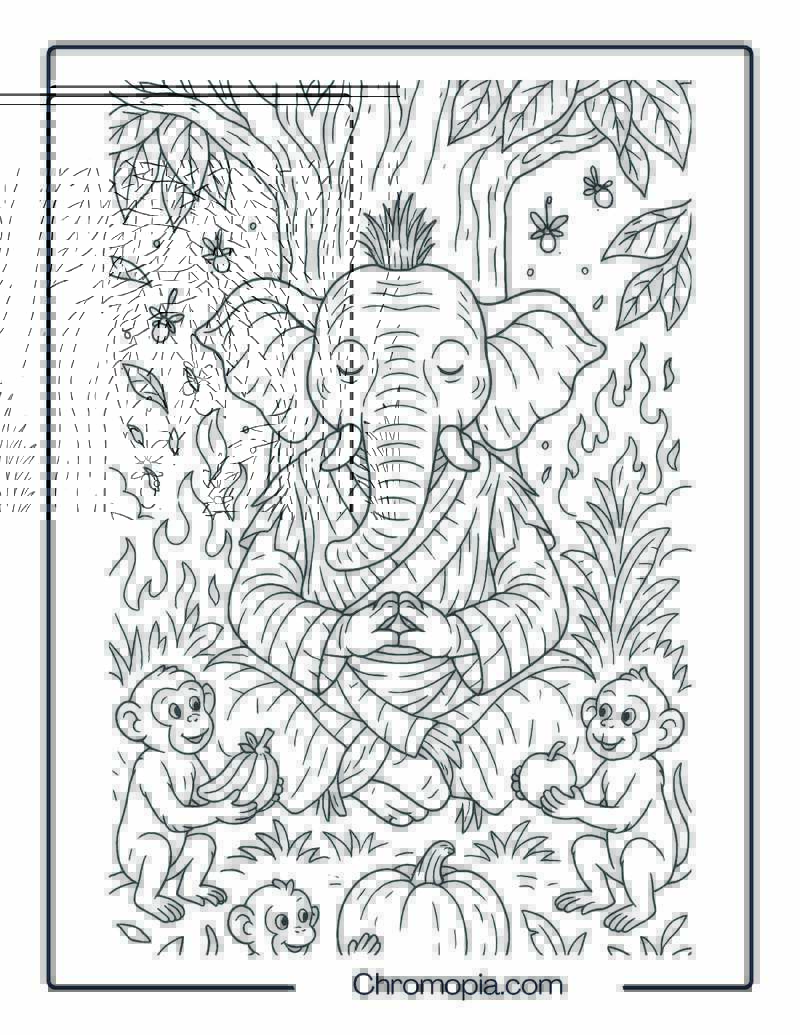 Elephant Scarecrow Monk of the Jungle – Coloring Page