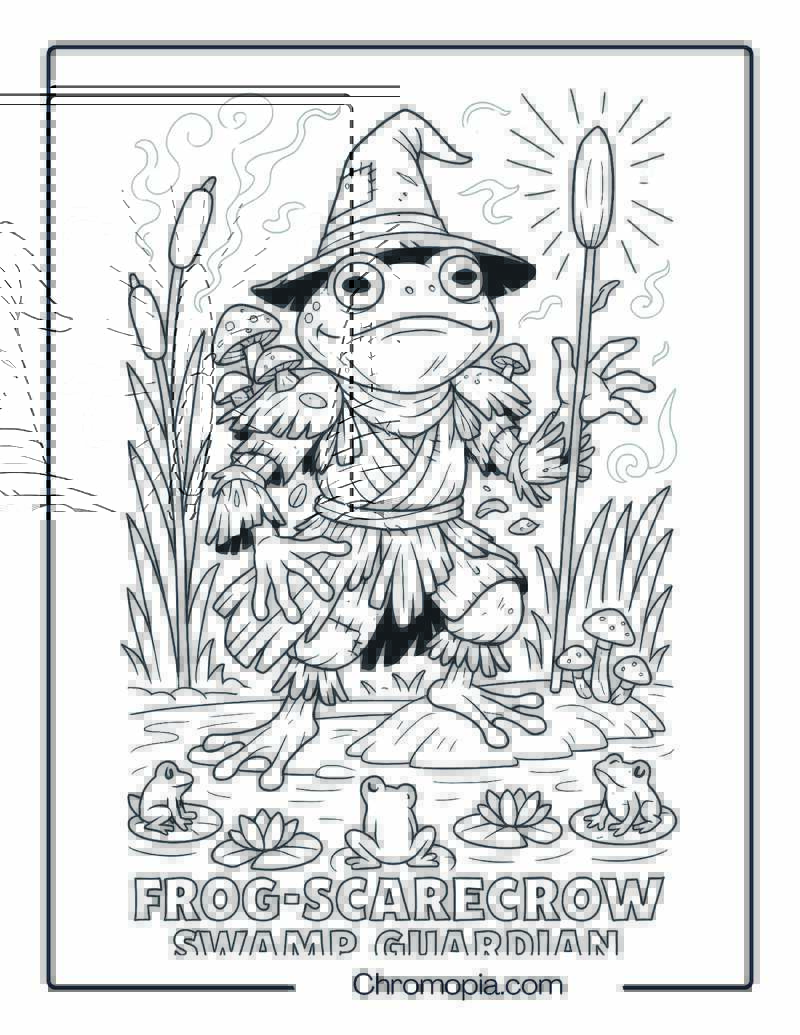 Frog-Scarecrow Swamp Guardian – Coloring Page