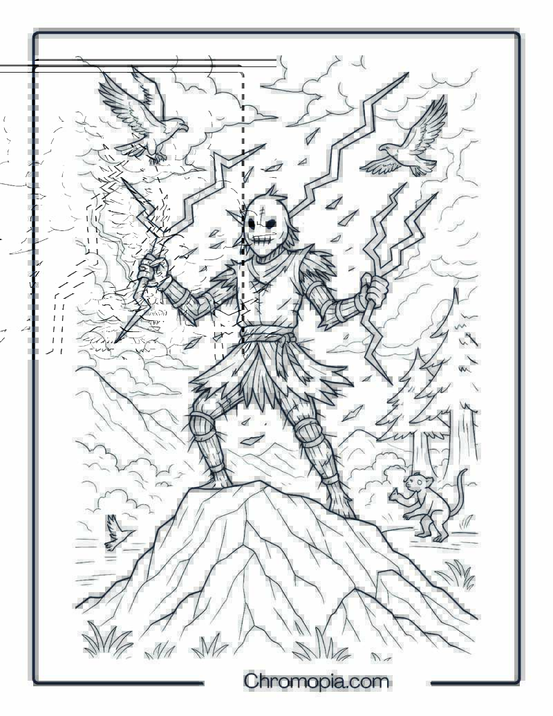 Lightning-Forged Scarecrow Hero – Coloring Page