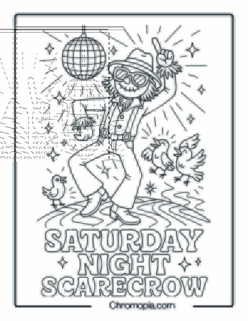 Dancing Scarecrow Disco Party – Coloring Page