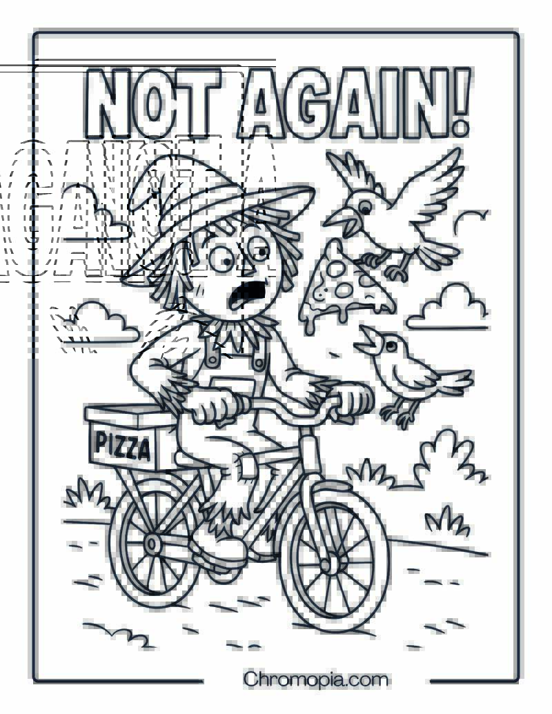 Scarecrow Pizza Delivery Fail – Coloring Page
