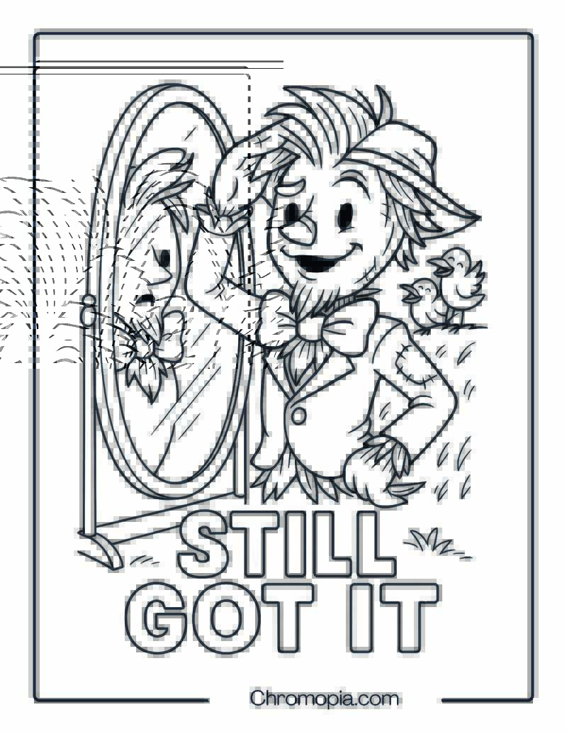 Vain Scarecrow at the Mirror – Coloring Page