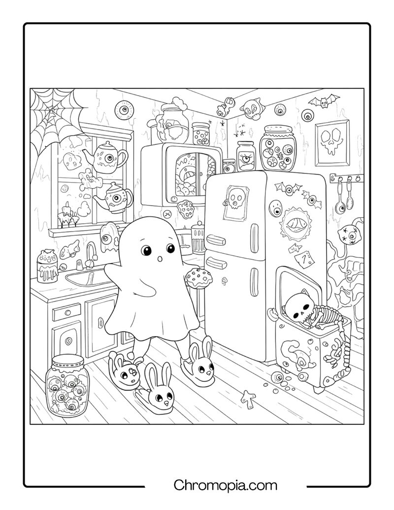 Little Ghost’s Midnight Surprise – Funny Spooky Coloring Page