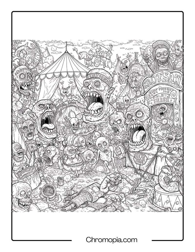 The Grotesque Carnival of Screaming Flesh – Grotesque Coloring Page