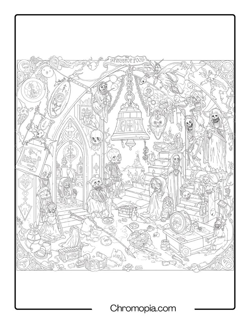 The Gruesome Echoes of the Blood Bells – Gruesome Coloring Page