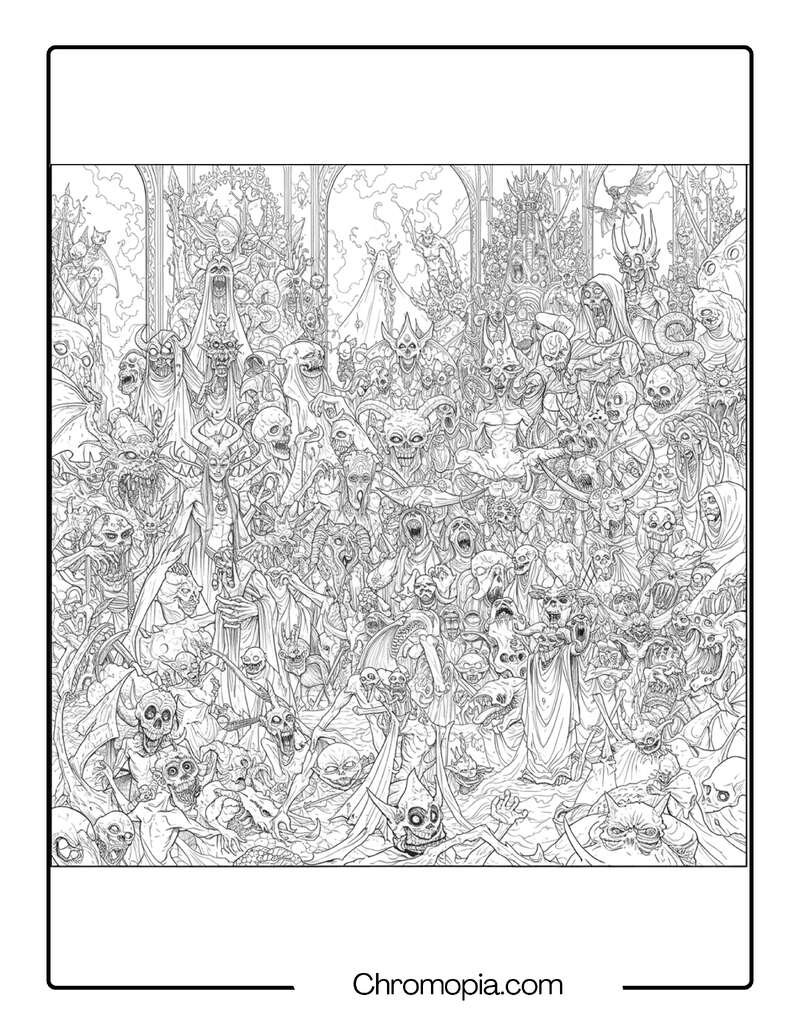 The Infernal Choir of the Pit Below – Infernal Coloring Page