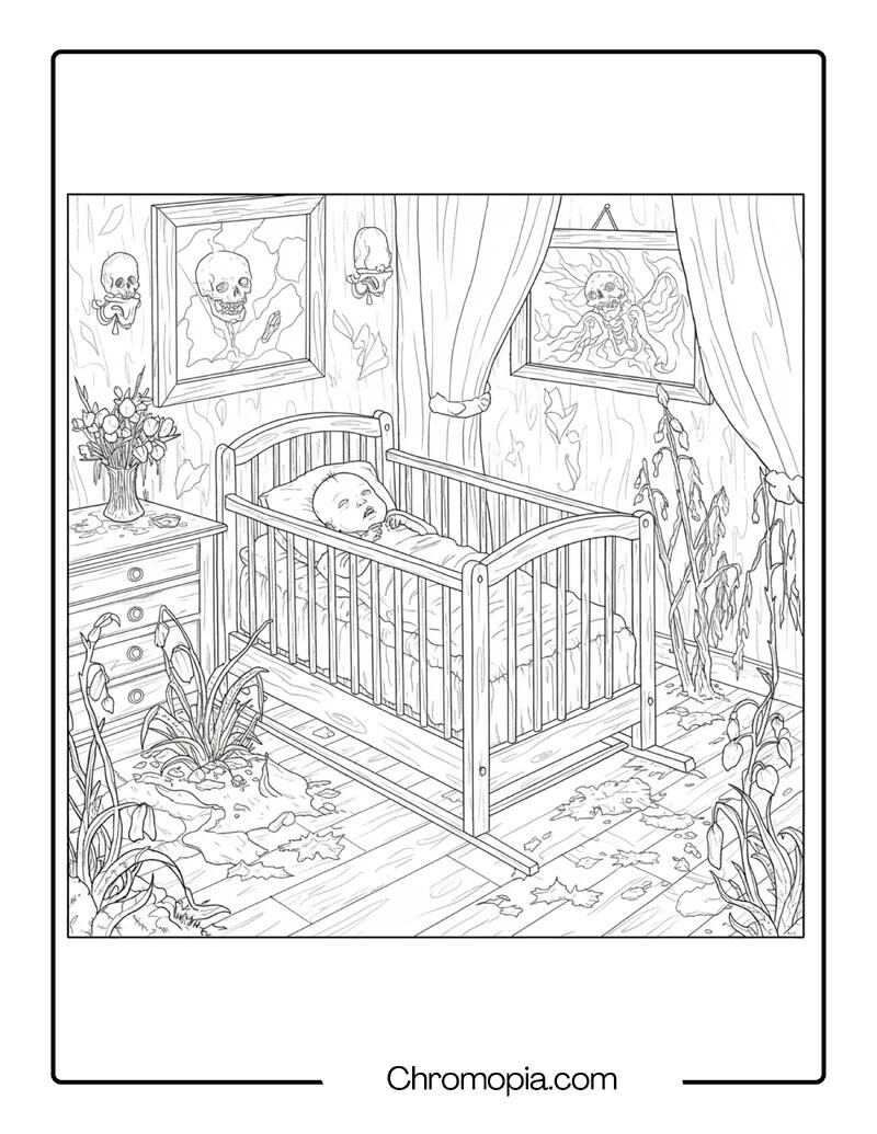 The Morbid Rebirth in the Cursed Nursery – Morbid Coloring Page