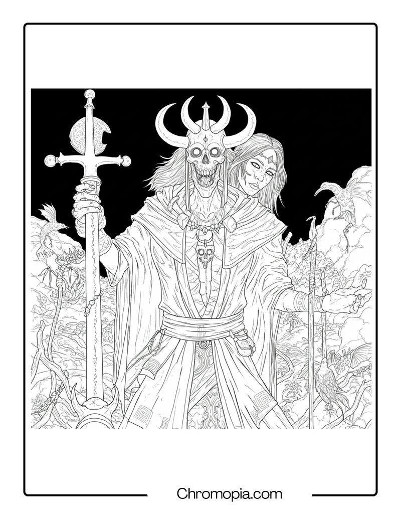 The Ominous Return of the Blood-Moon Cult – Ominous Coloring Page