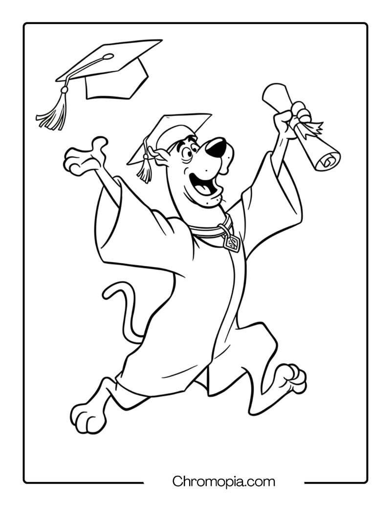 Scooby Doo Graduation Coloring Page – Cap Toss & Scroll