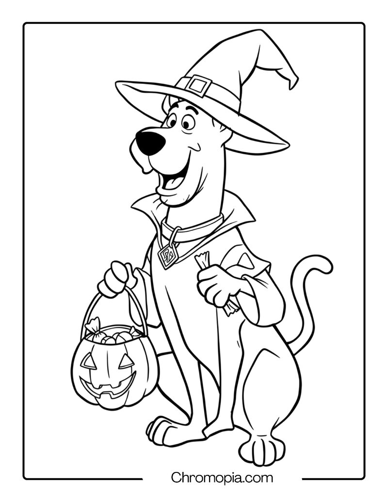 Scooby Doo Halloween Coloring Page – Witch Hat & Candy Bag