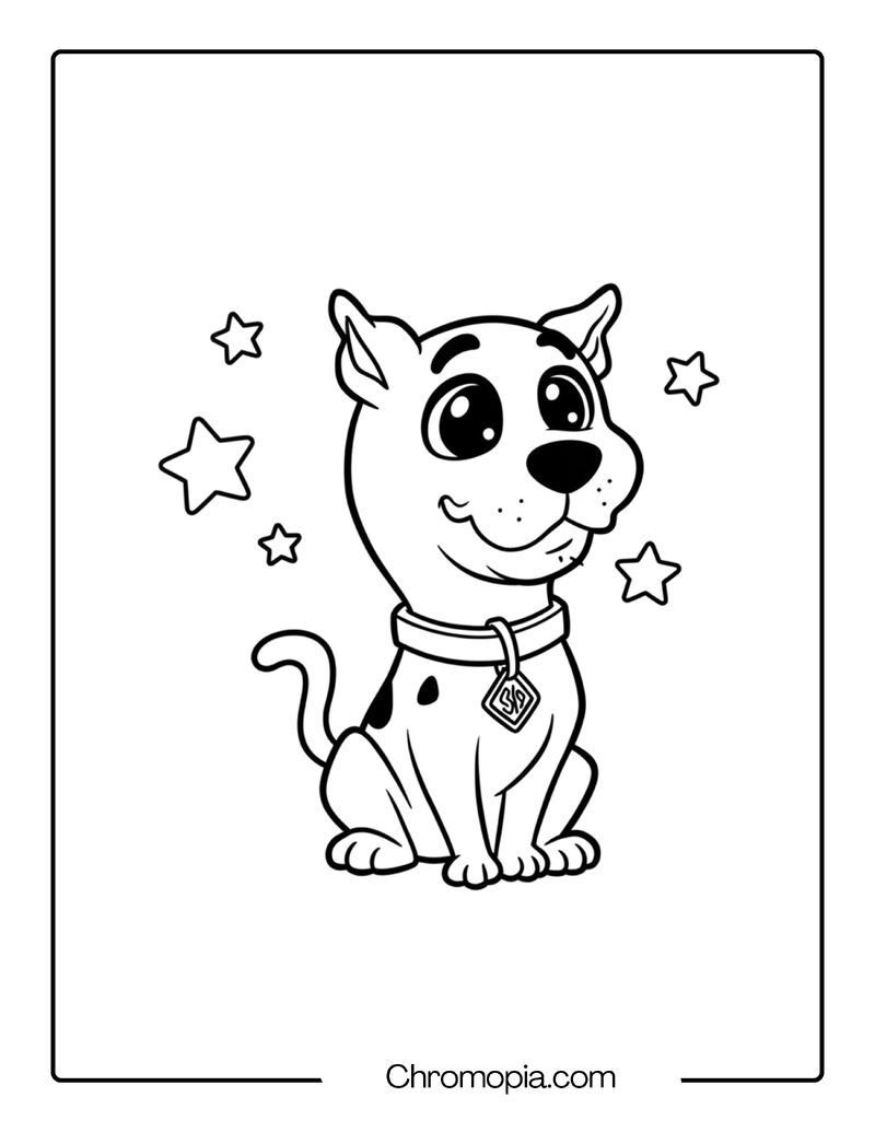 Scooby Doo Kawaii Style Coloring Page – Cute Tiny Scooby with Stars