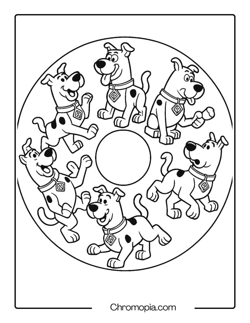 Scooby Doo LEGO Mandala Coloring Page – Brick Scooby in Repeating Circle