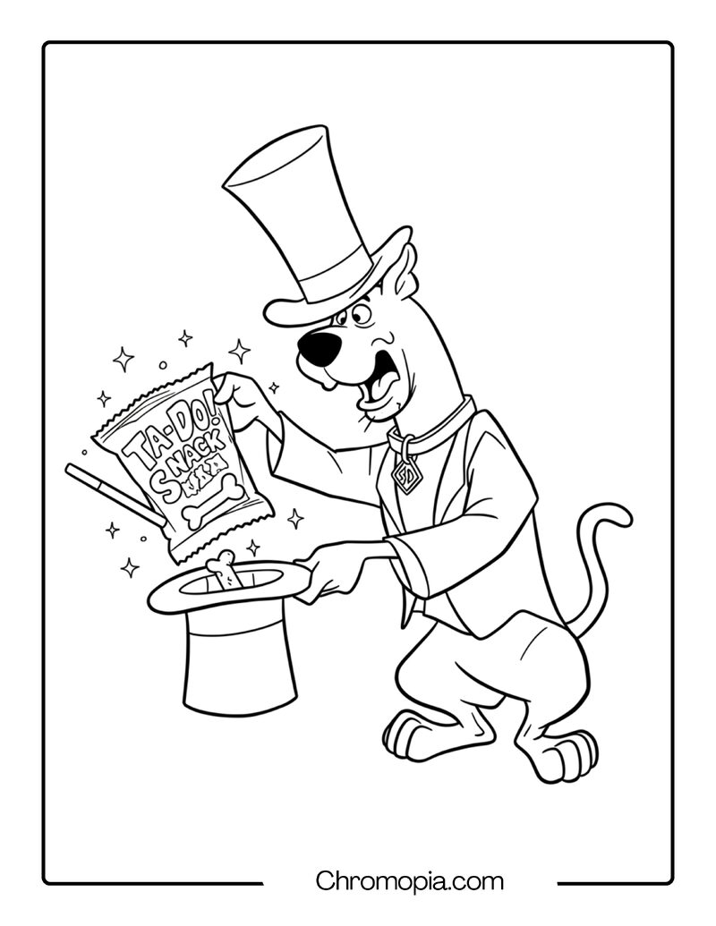 Scooby Doo Magician Coloring Page – Pulling Snack from Hat