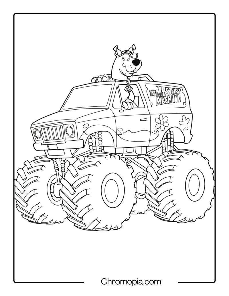 Scooby Doo Monster Truck Coloring Page – Scooby Sitting in Giant Wheels