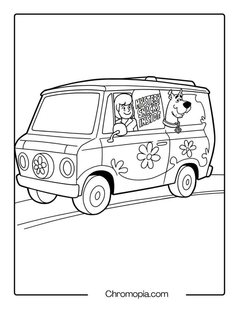 Scooby Doo Mystery Machine Coloring Page – Scooby Peeking Out the Window