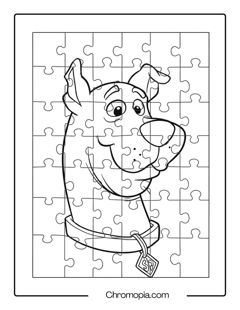 Scooby Doo Puzzle Coloring Page – Simple Jigsaw Scooby Head