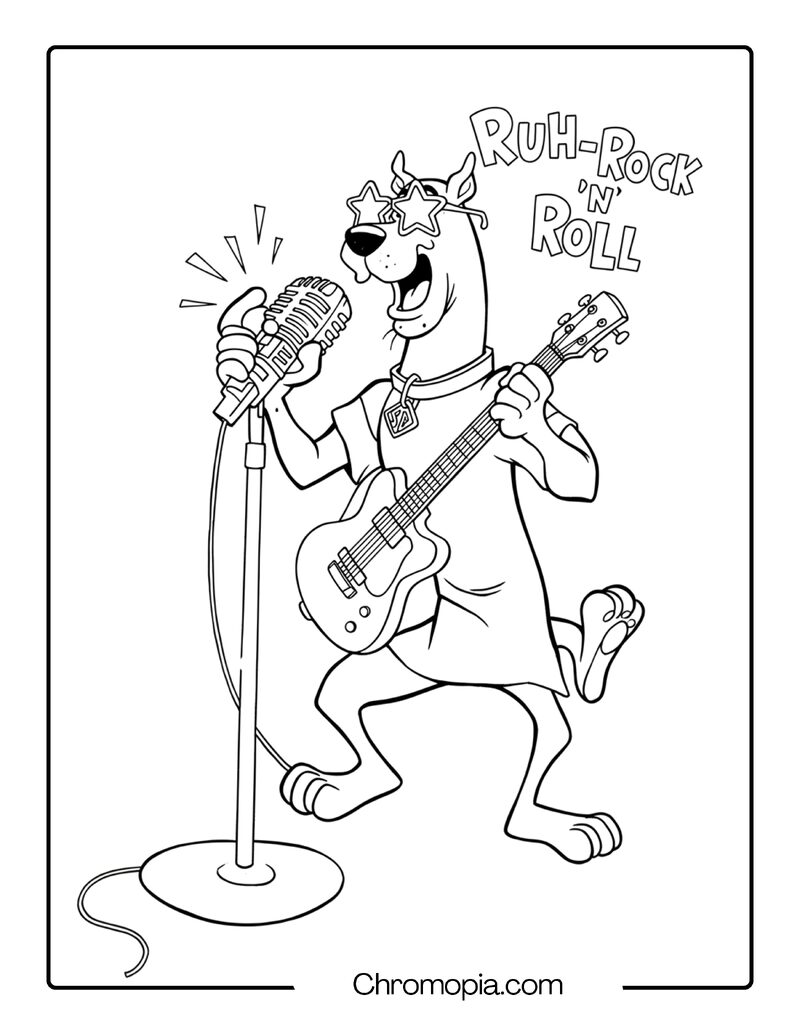 Scooby Doo Rockstar Coloring Page – Singing into Microphone