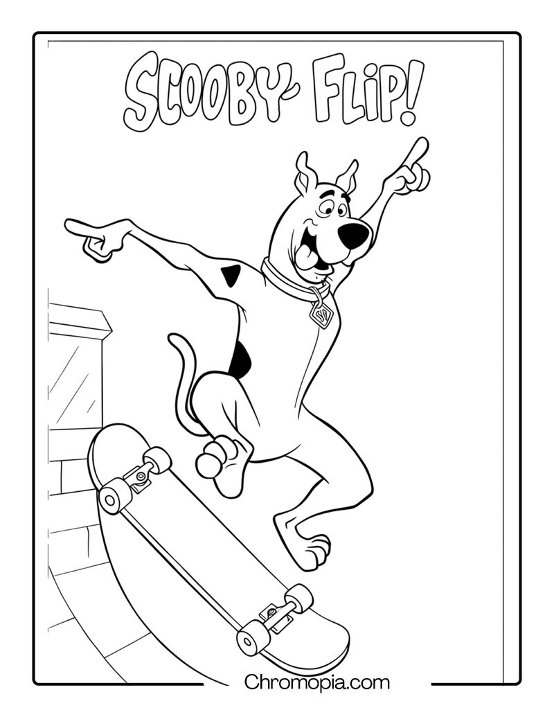 Scooby Doo Skateboarding Coloring Page – Trick in the Air