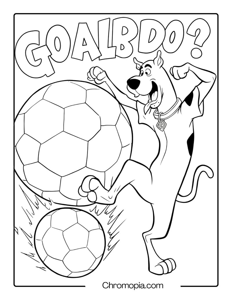 Scooby Doo Sports Star Coloring Page – Kicking a Giant Soccer Ball