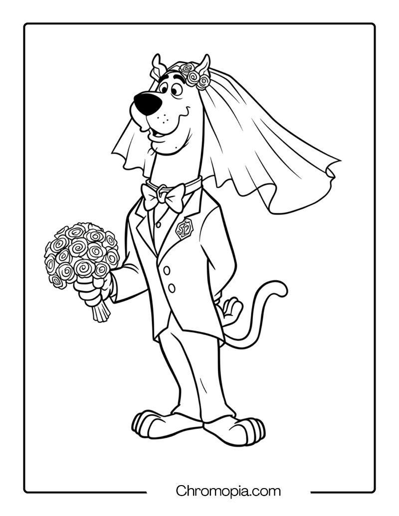 Scooby Doo Wedding Coloring Page – Bride Veil & Bowtie