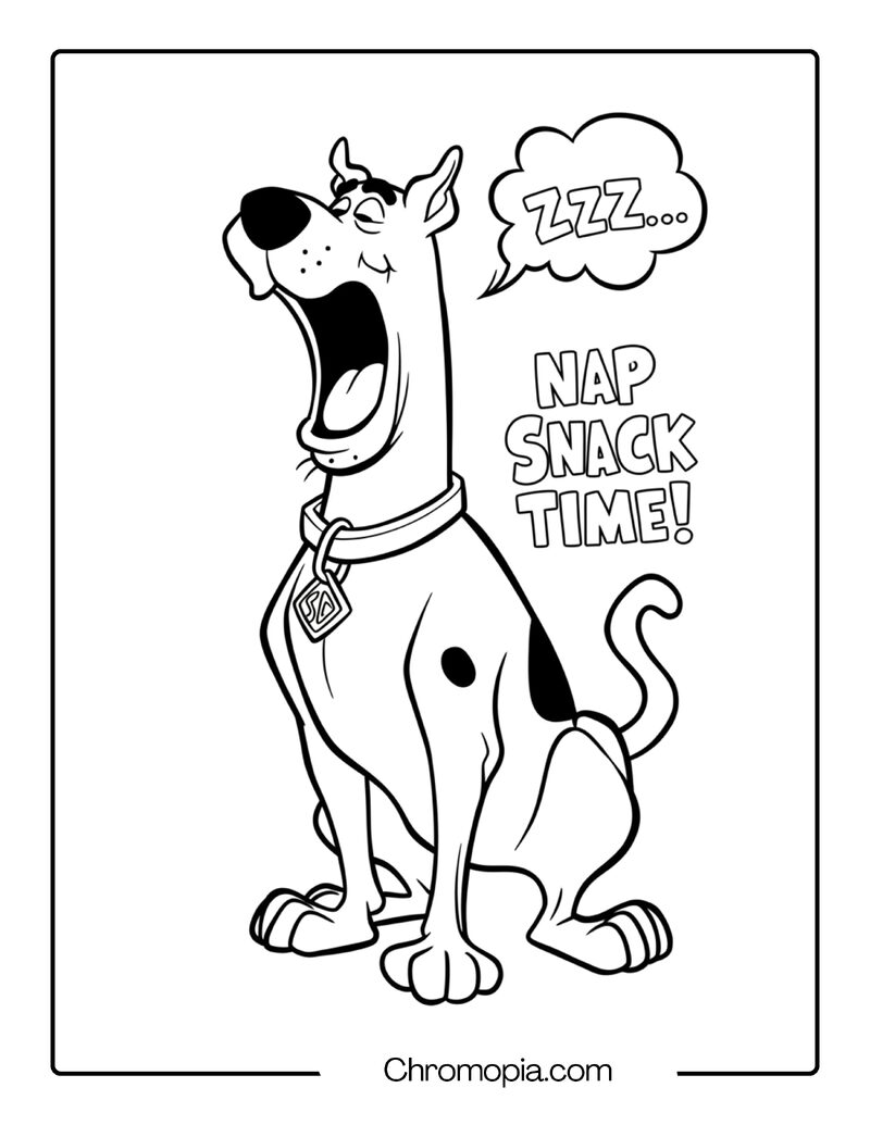 Scooby Doo Yawning Coloring Page – Giant Stretch and Sleepy Eyes