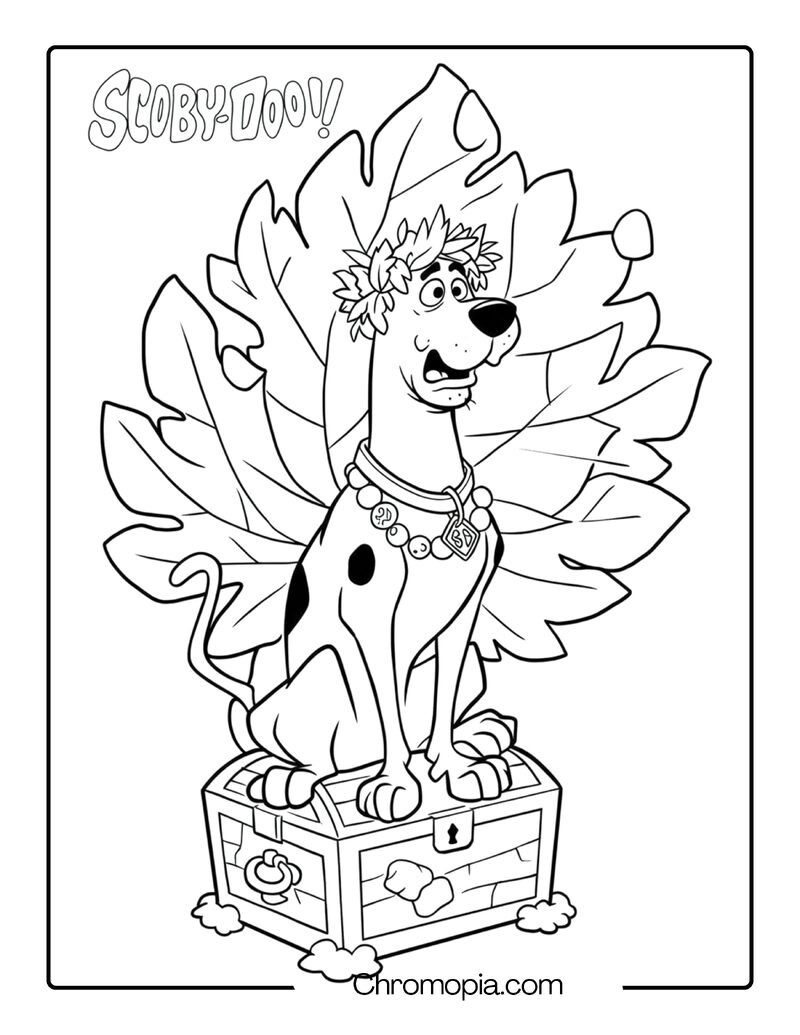 Scooby Doo Zombie Island Coloring Page – Scooby Wearing a Leaf Crown