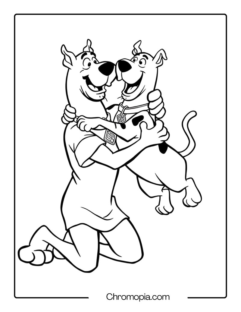 Scooby Doo and Scrappy Doo Coloring Page – Hugging Each Other