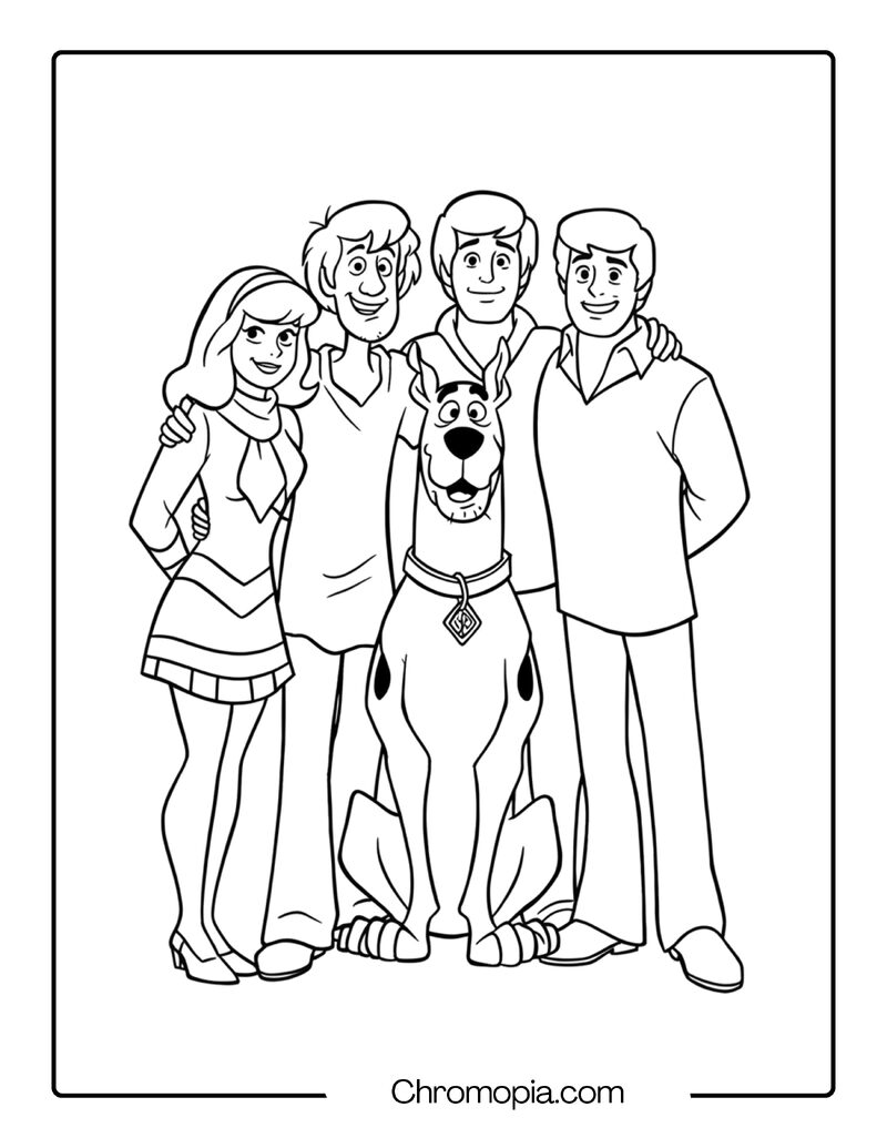 Scooby Doo and the Gang Coloring Page – Group Hug Pose