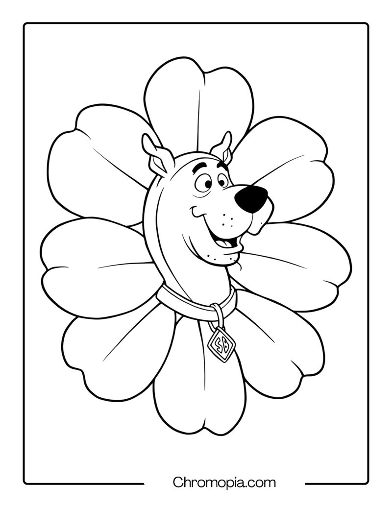 Scooby Doo in a Flower Costume Coloring Page – Blossom Pup