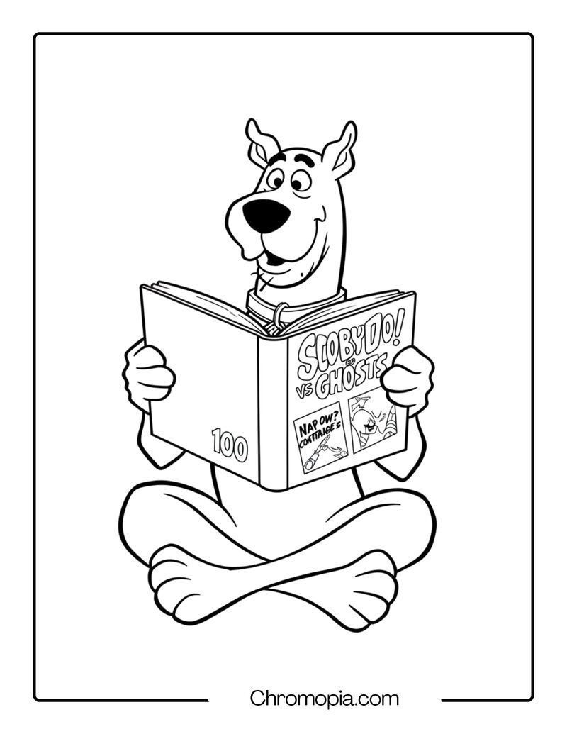 Scooby Doo Reading a Giant Comic Book Coloring Page