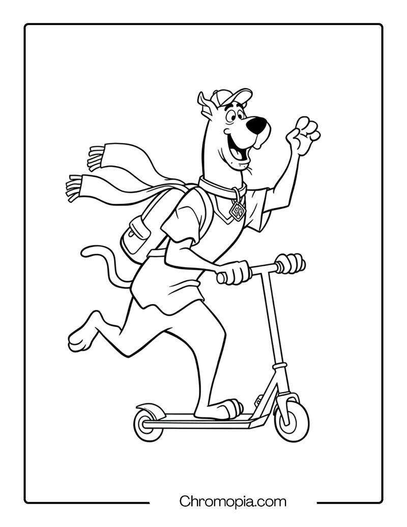 Scooby Doo Riding a School Scooter Coloring Page