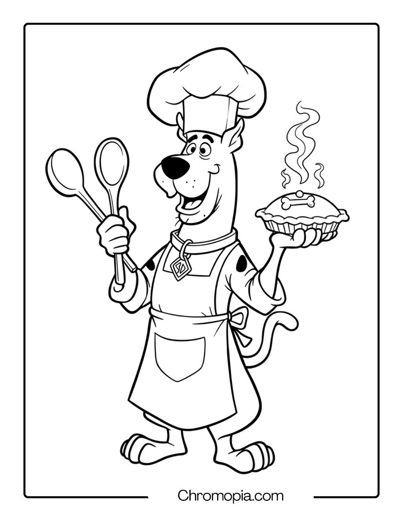 Scooby Doo as a Chef Coloring Page
