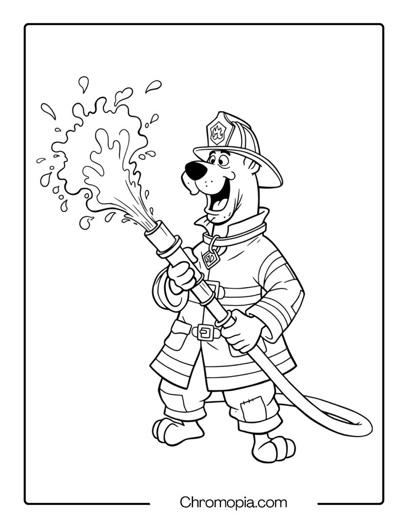 Scooby Doo as a Firefighter Coloring Page