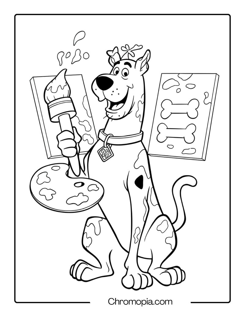 Scooby Doo as a Painter Coloring Page